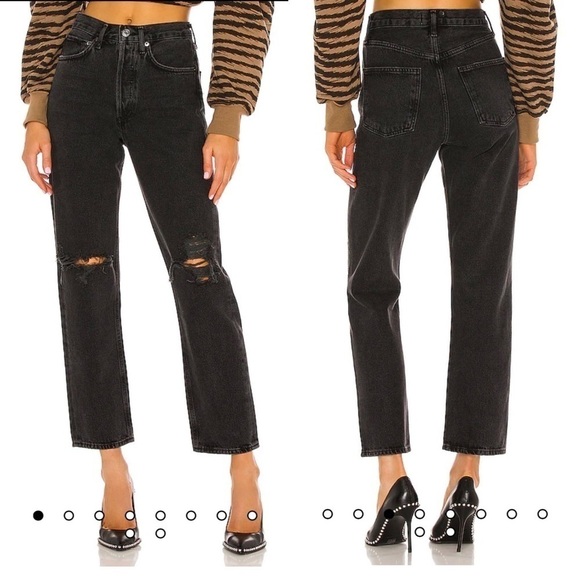 Agolde Jeans 90’s Mid Rise Loose Fit Jeans in Smokestack Washed Black 23 - Picture 2 of 13